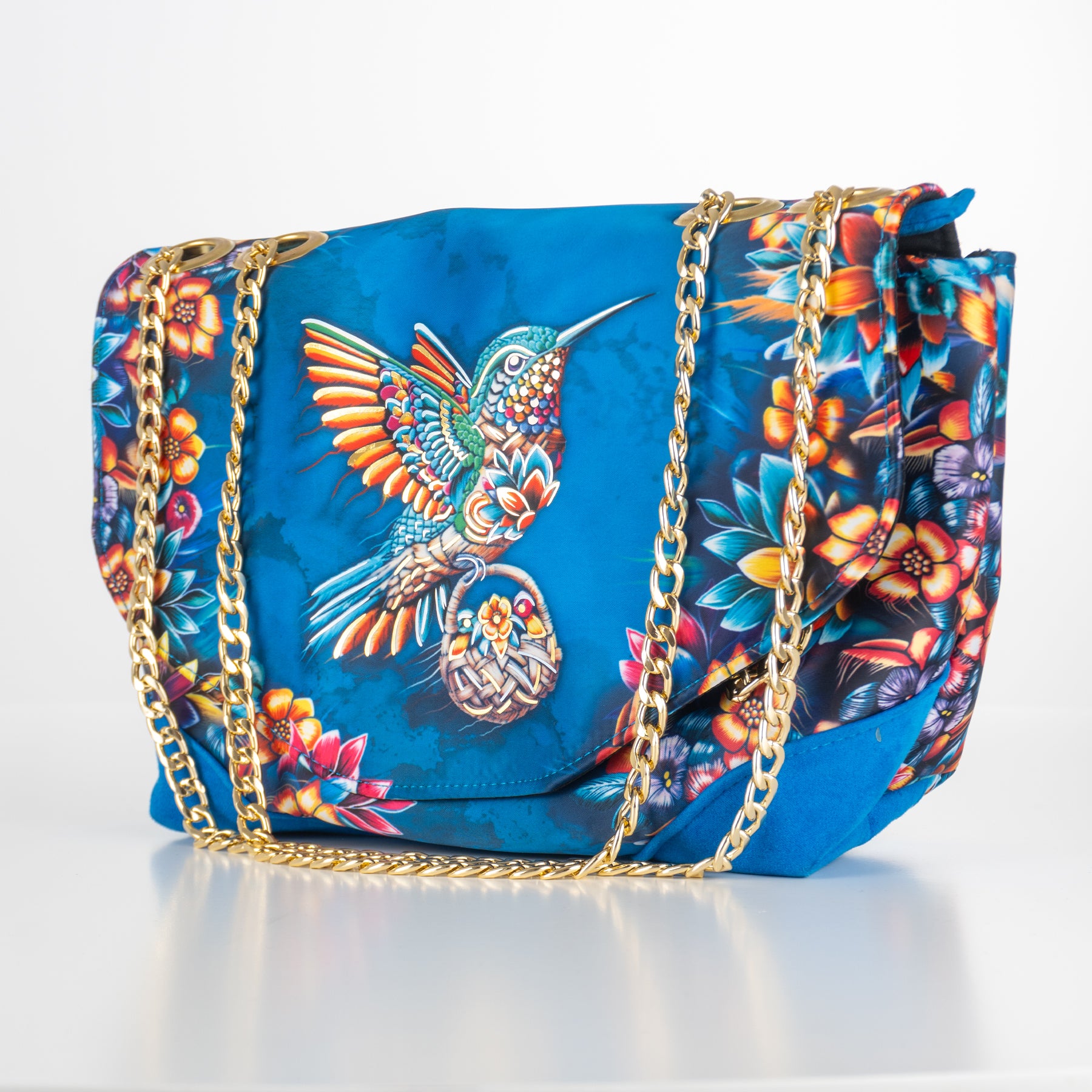 Bolsa Cross con correa metálica para mujer color azul- Colección IZAHUATL