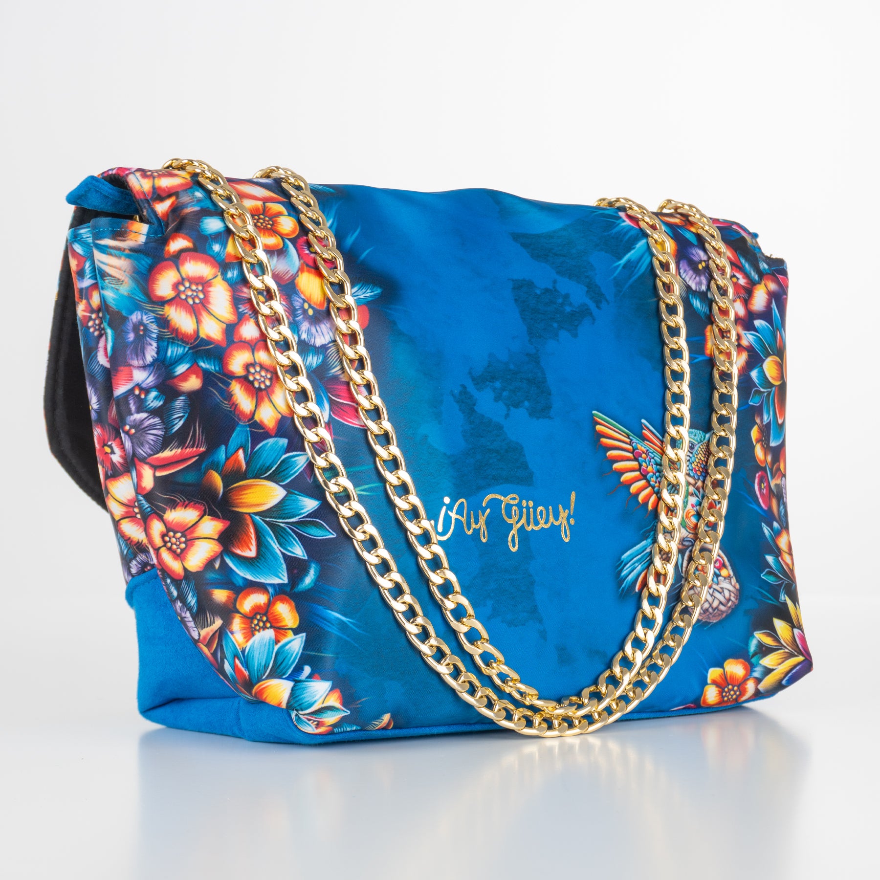Bolsa Cross con correa metálica para mujer color azul- Colección IZAHUATL
