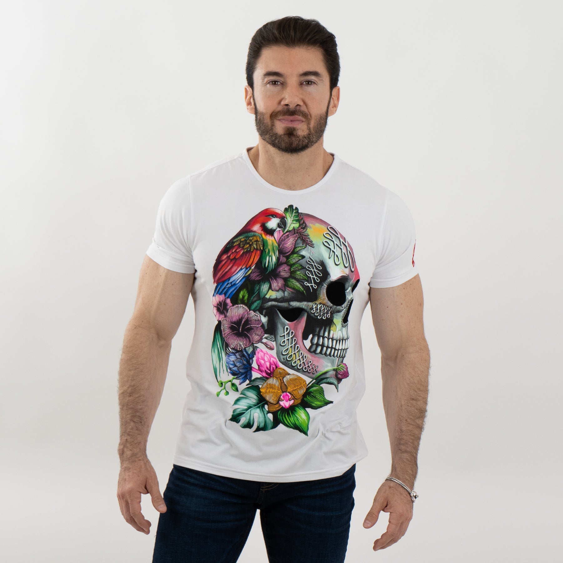 ⚡️Playera estampada con aplicación de flock negro para hombre - Modelo FANTÁSTICO