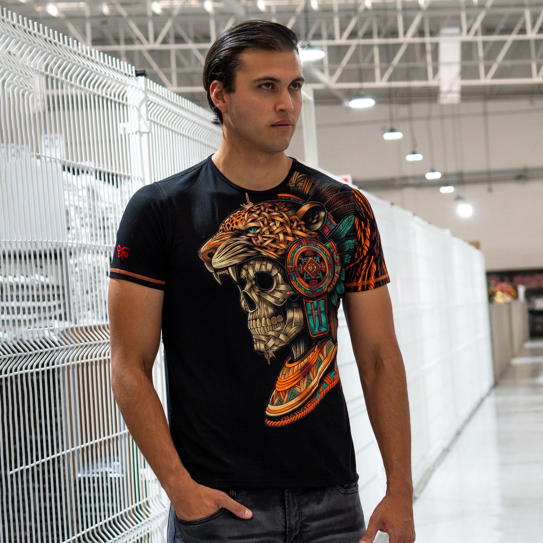 ・Playera con estampado asimétrico de gran formato para hombre - Modelo RAÍZ