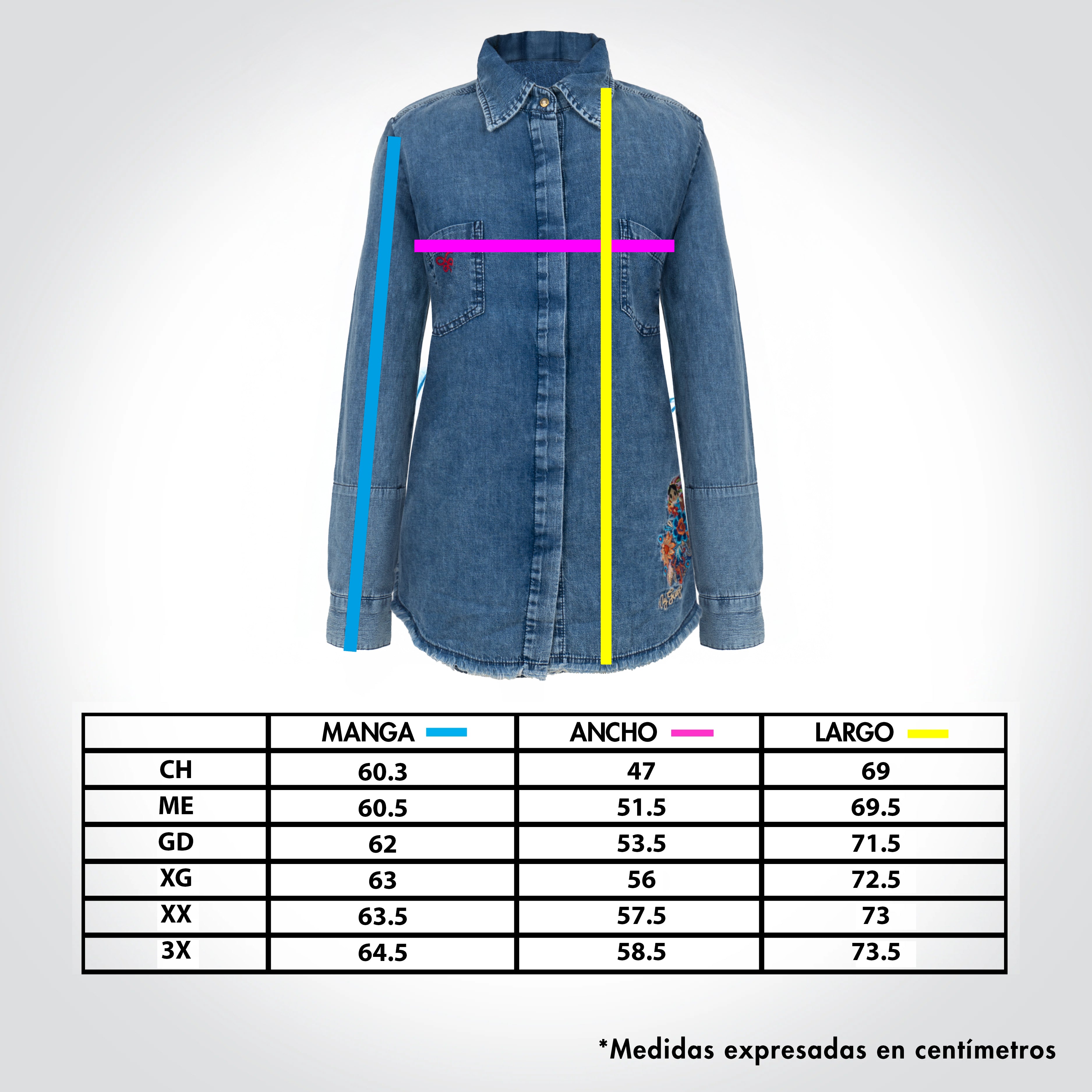 Camisa de mezclilla con detalles bordados manga larga para mujer - Modelo KAMY