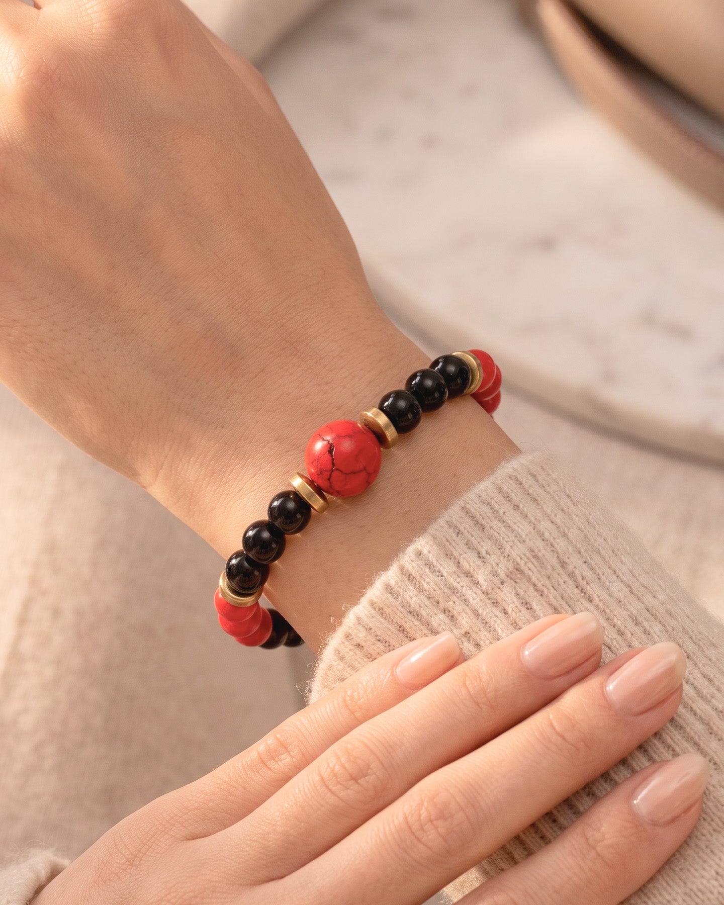 Pulsera Onix Coral Hematita