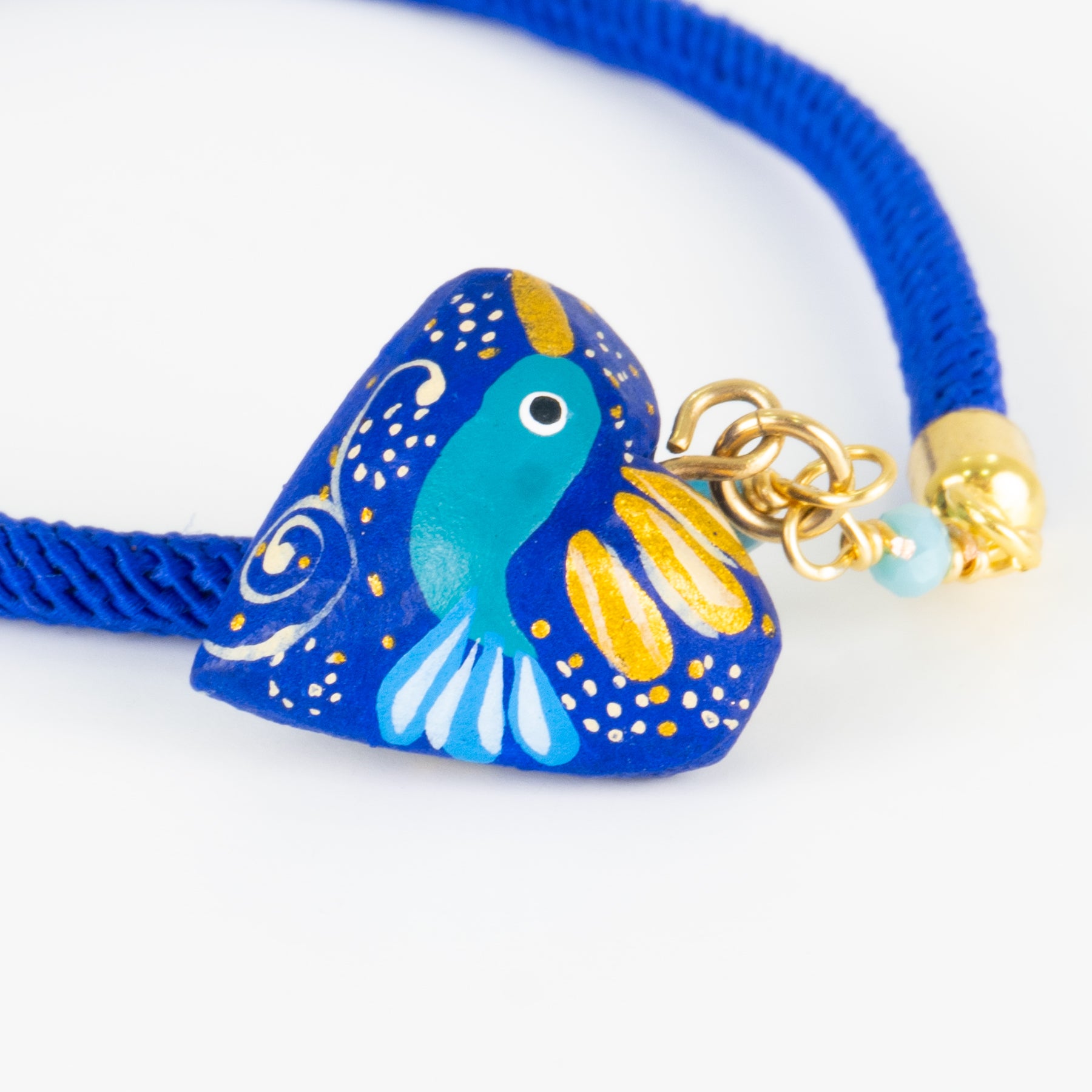 Pulsera Colibrí Madera Ajustable Azul