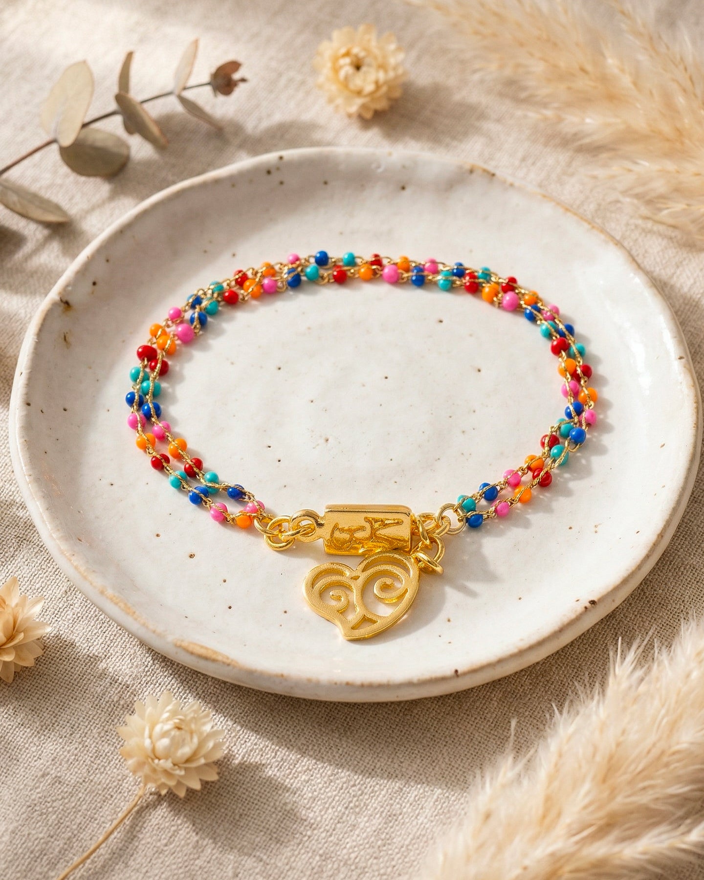 Pulsera Corazón Fortaleza Doble Cadena