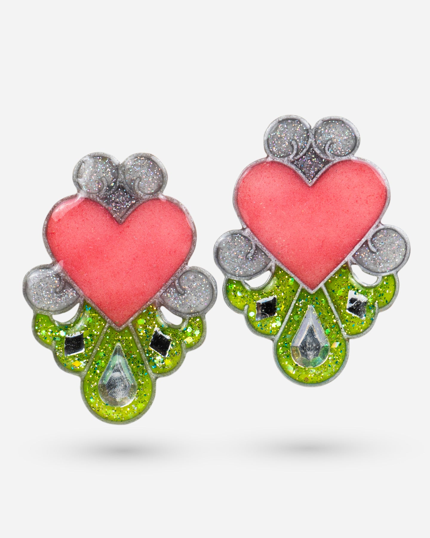 Aretes de resina - CORAZÓN HOJAS
